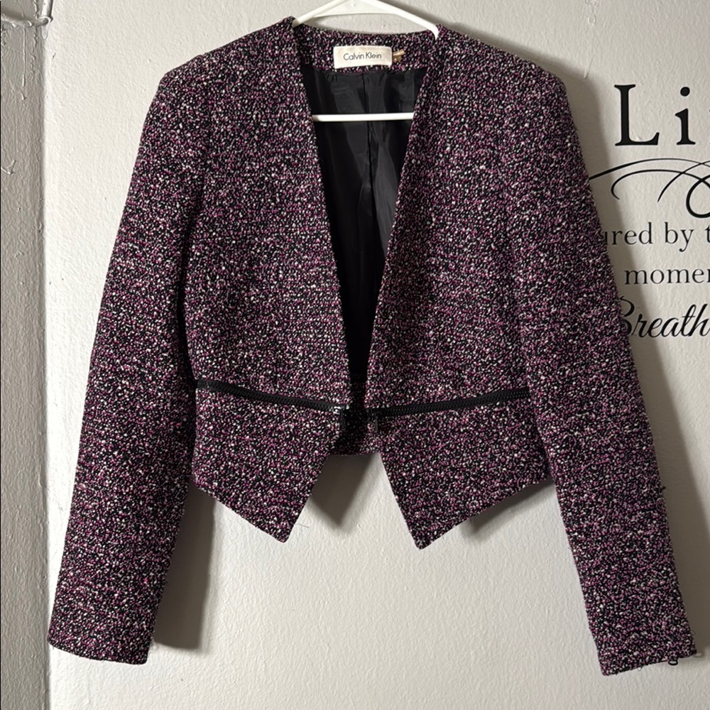 Calvin Klein Women's Tweed Blazer - Black and Pink